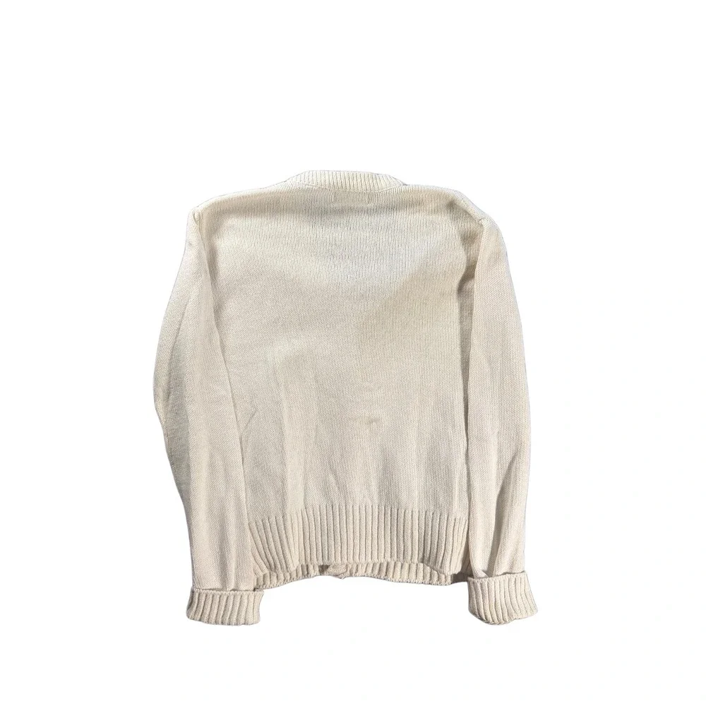 Vintage 80s LL Bean Cardigan Sweater Cream Cotton Knit V-Neck Button Front 797